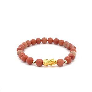 18K Gold Dragon Pixiu Piyao Lucky Charm Bead Bracelet Gemstones Natural Jade Ind